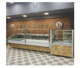 Doğaltaşlı Düz Camlı Şarküteri Dolabı